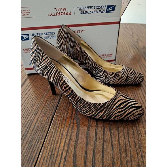 6.5M J Renee Milano Tan Black Cheetah Leopard Stiletto Pump High Heel Shoes - Picture 1 of 6